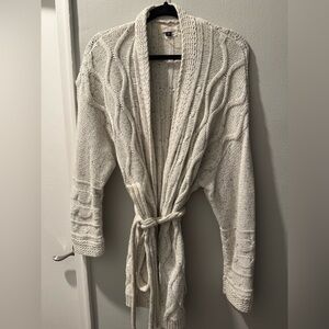 Universal Thread Cable-Knit Belted Women's Sweater Cardigan - Cream